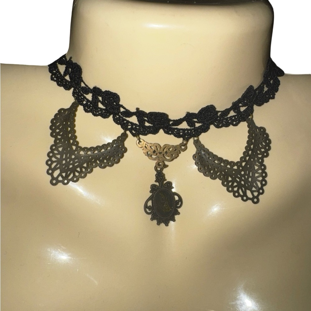 Y2k Black and Gold Lace Choker Necklace